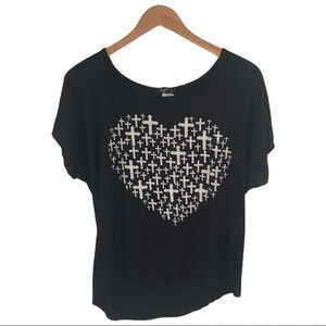 WS341 Love J Heart Embellished Cross Blouse Top L